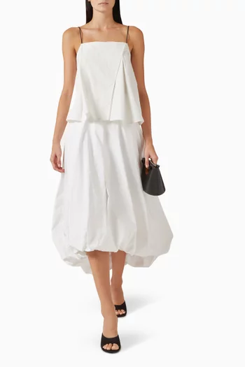 بلوزة بتصميم ملفوف وأكمام منفوخة قطن تويل