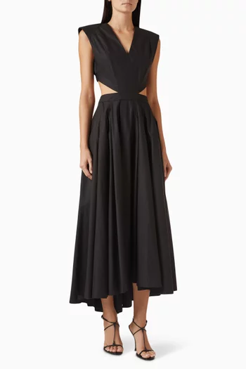 فستان كوني طويل بحافة قصيرة من الأمام وطويلة من الخلف