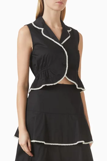 بلوزة مزينة بتطريزات بالخرز قطن