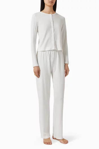Pointelle Cardigan & Pants Pyjama Set in Cotton