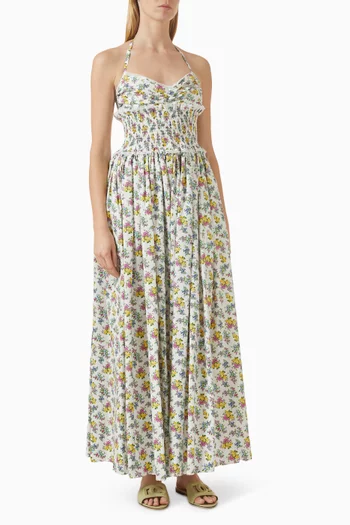 فستان بنقشة زهور صغيرة قطن بوبلين