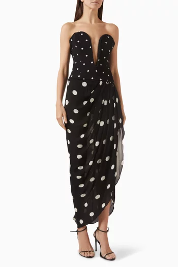 Draped Polka-dot Dress in Viscose