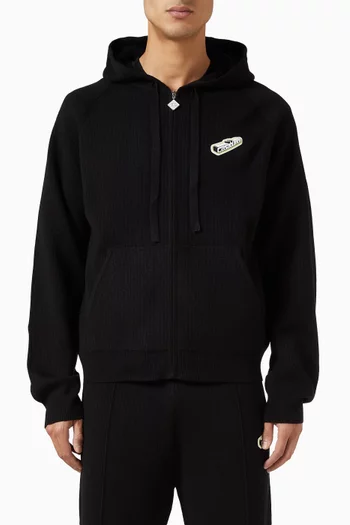 كنزة بغطاء رأس مضلعة صوف مارينو