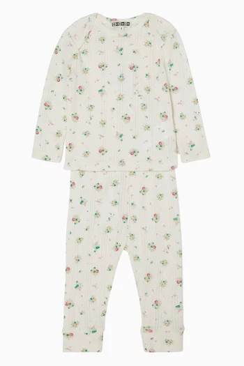 طقم بنطال وبلوزة بنقشة زهور قماش منسوج