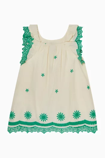 Embroidered A-line Dress in Cotton
