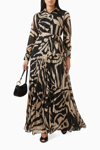 فستان بحزام ونقشة زهور شيفون