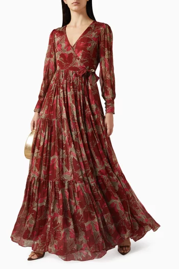 فستان طويل بتصميم ملفوف ونقشة زهور