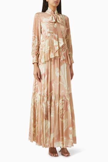 فستان بعقدة عند الرقبة موسلين قطن وحرير