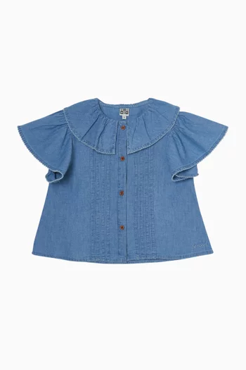 Ruffled Shirt in Cotton Chambray