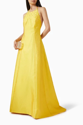 فستان سهرة كيجن بظهر مكشوف بروكيد