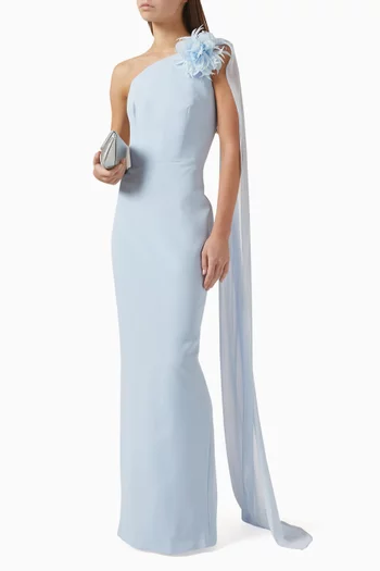Flower One-shoulder Gown in Crepe