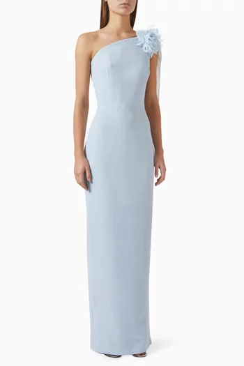 Flower One-shoulder Gown in Crepe