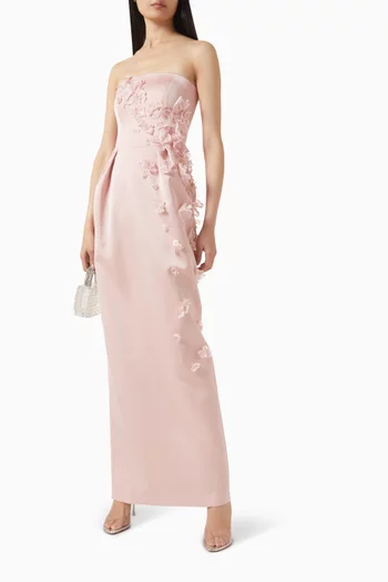 فستان ميموزا طويل مزين بزهور