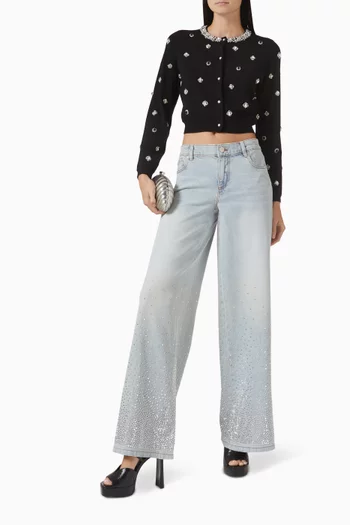 كارديغان دوللي مطرز مزيج صوف مارينو