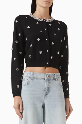 كارديغان دوللي مطرز مزيج صوف مارينو