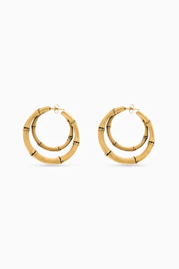 Stacked Bamboo Double Hoop Earrings in Metal