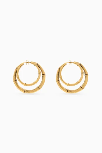 Stacked Bamboo Double Hoop Earrings in Metal