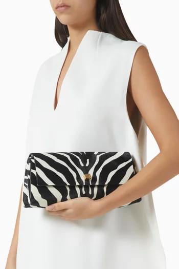 Audrey Clutch Bag in Zebra-printed Calf-hair