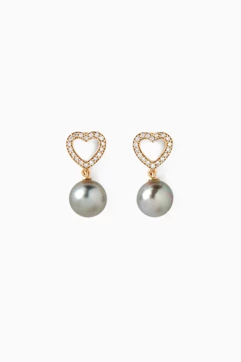 Pearl & Heart Diamond Earrings in 18kt Yellow Gold