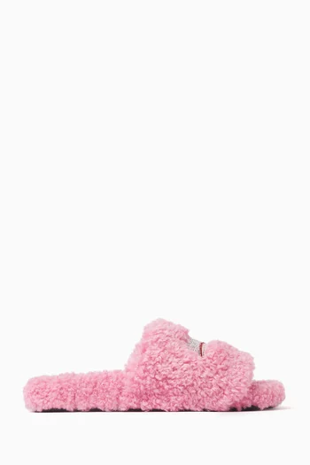 Political Campaign Furry Slide Sandals in Faux Shearling