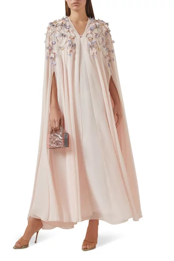 Petal Appliqué V-neck Maxi Dress
