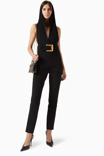 بنطال بخصر مرتفع وحزام فيسكوز مضغوط