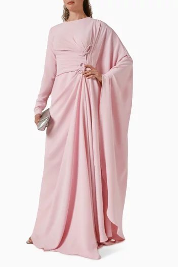 فستان طويل بتفاصيل مجدولة كريب