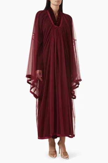 طقم فستان وقفطان بتصميم أنيق تول ومخمل