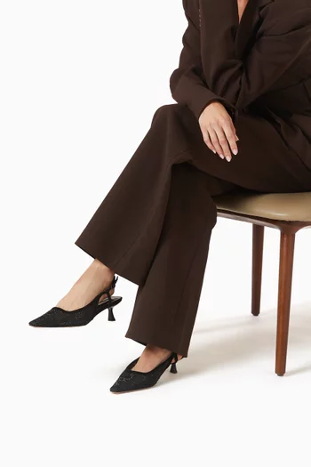 حذاء كلاسيك مايشا مرصع بكريستال بسير خلفي وكعب 60 مم قماش شبكي وجلد