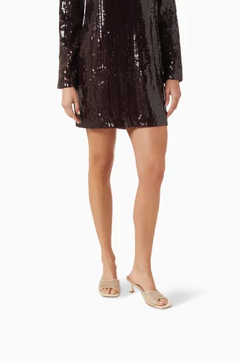 حذاء كيفا مفتوح من الخلف مرصع بالكريستال بكعب 75 مم قماش شبكي وجلد لامع