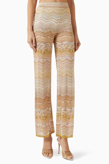 Sequin-embellished Knit Pants in Viscose Blend