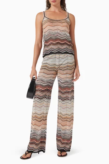 Sequin-embellished Knit Pants in Viscose Blend