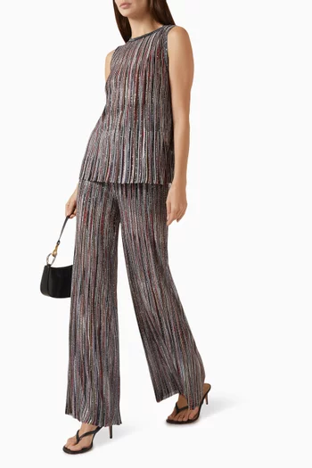 Ribbed Sequin Wide-leg Pants in Knit