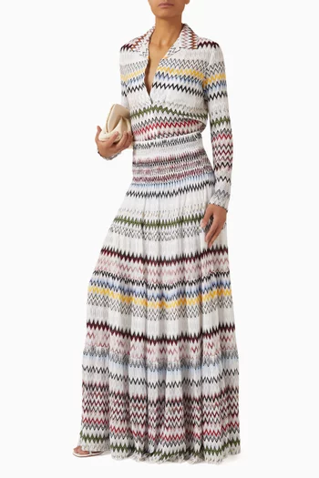 بلوزة منسوجة بنقشة خطوط متعرجة