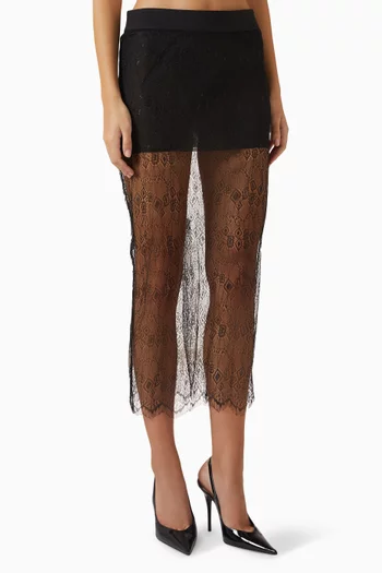 تنورة الروز متوسطة الطول دانتيل