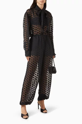 قميص بيري برباط عند الرقبة قماش شفاف