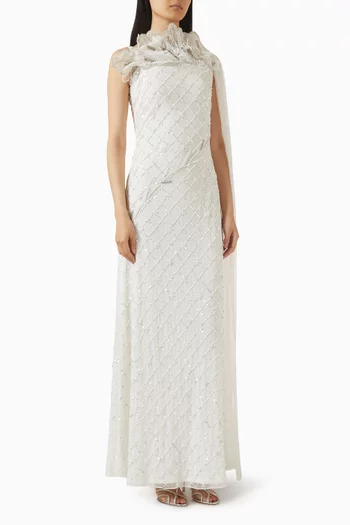 Embellished Cape Gown
