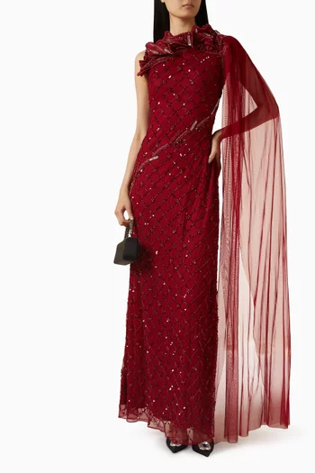 Embellished Cape Gown