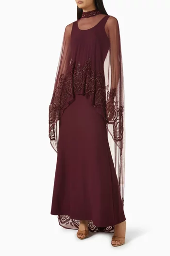 Embellished Cape Gown