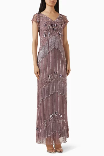 Embellished Fringe Gown