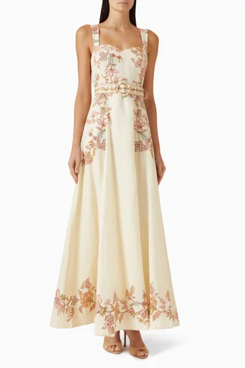 فستان ريا بفتحة رقبة على شكل قلب مزيج كتان