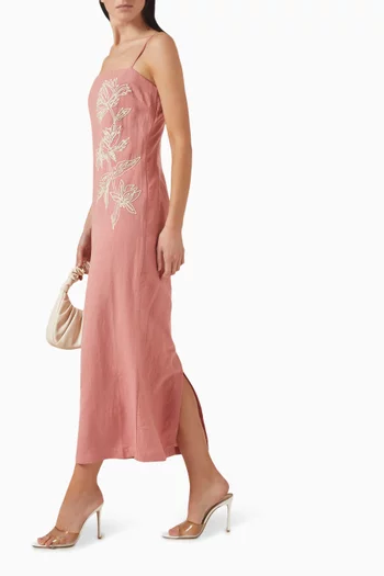 فستان متوسط الطول بحمالات