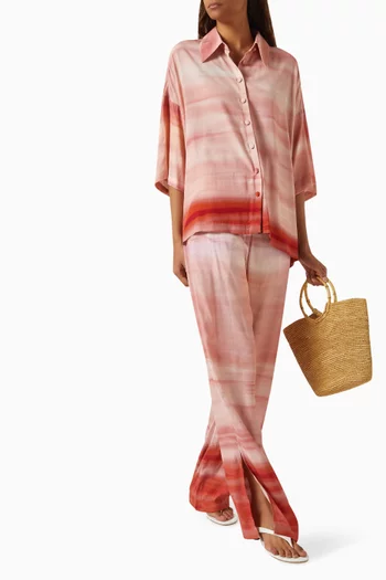 بنطال بقصة ساق مستقيمة مزين بنقشة