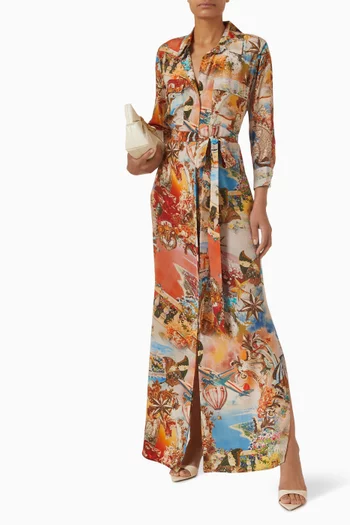 Cameron Collage Shirt Maxi Dress in Silk