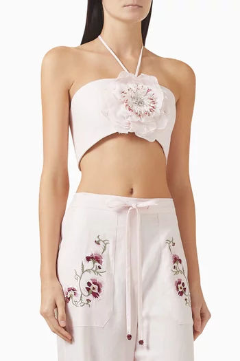 بلوزة جول قصيرة كتان