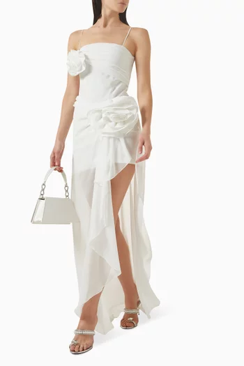 فستان بفتحة ورقع زهور شيفون