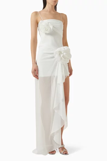 فستان بفتحة ورقع زهور شيفون