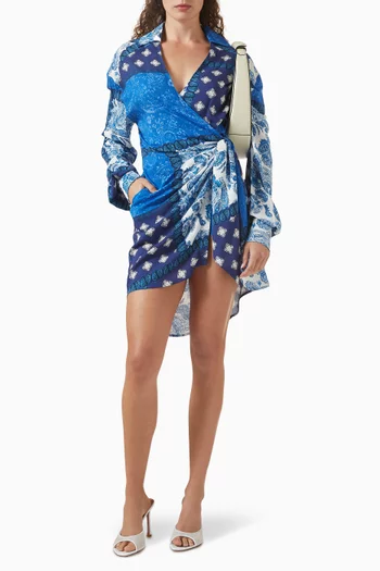 فستان ميدنايت قصير بعقدة ملفوفة ونقشة بيزلي فيسكوز