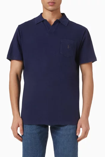 تي شيرت بولو بشعار الماركة قطن وكتان