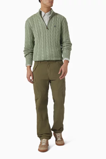 سترة بشعار لاعب بولو على الحصان منسوجة بغرزة الضفيرة قطن